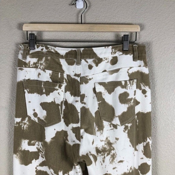 Et Clet Jeans Womens Large Tan White Denim Tie Dye High Rise Wide Leg Casual New - Picture 6 of 16